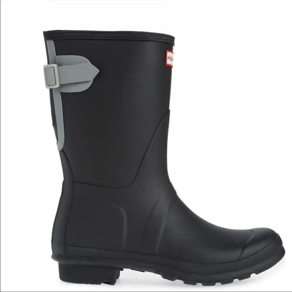 HUNTER Original Short Back Adjustable Rain Boot, BLACK GRAY Size 8 9 10 & 11 NWT